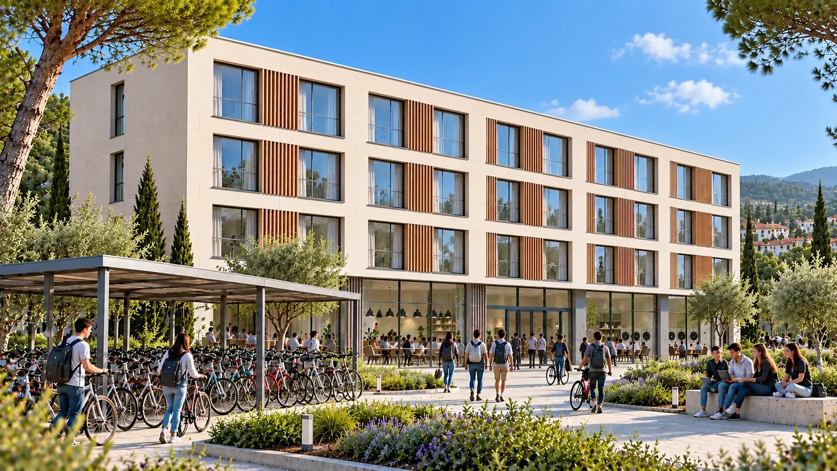 Résidence étudiante CLÉ, avec son abri à vélos et sa salle commune